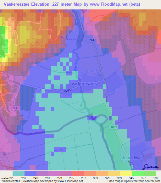 Vaskeresztes,Hungary Elevation Map