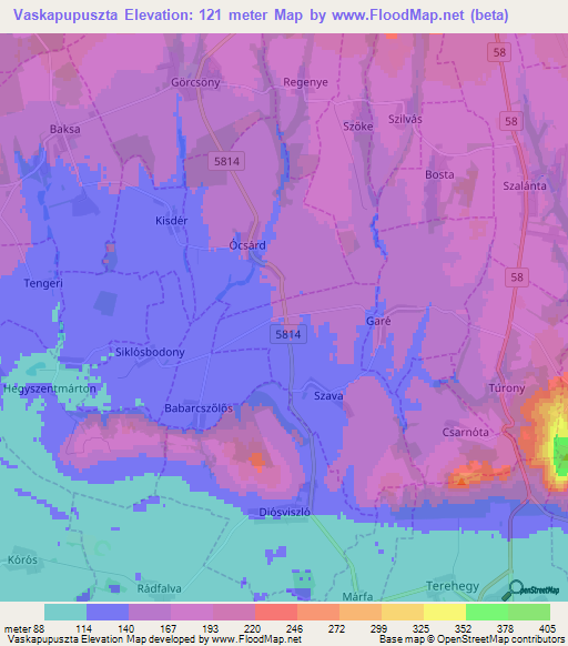 Vaskapupuszta,Hungary Elevation Map