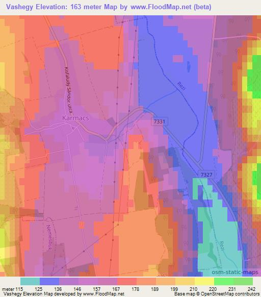 Vashegy,Hungary Elevation Map