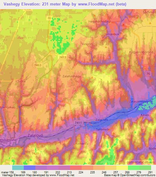 Vashegy,Hungary Elevation Map