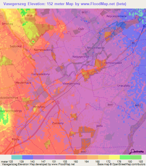 Vasegerszeg,Hungary Elevation Map