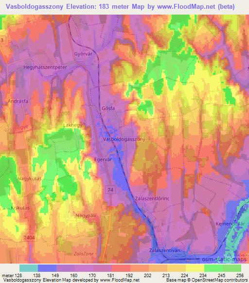 Vasboldogasszony,Hungary Elevation Map