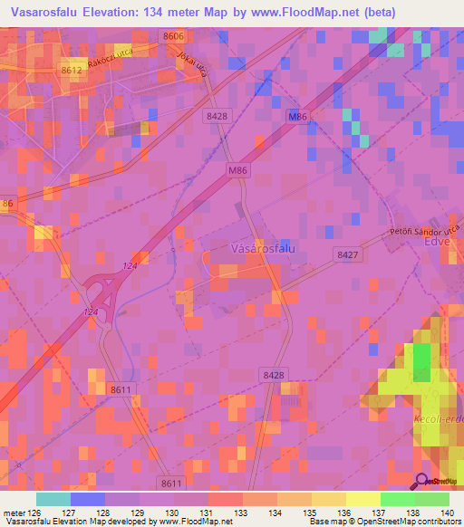 Vasarosfalu,Hungary Elevation Map