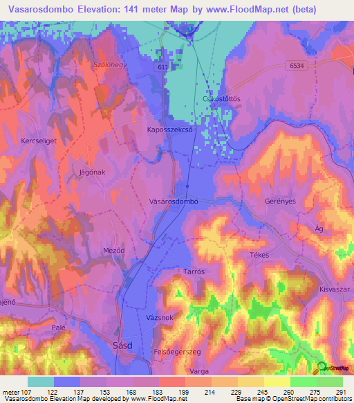 Vasarosdombo,Hungary Elevation Map
