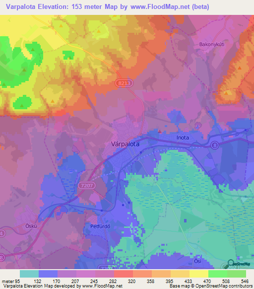 Varpalota,Hungary Elevation Map
