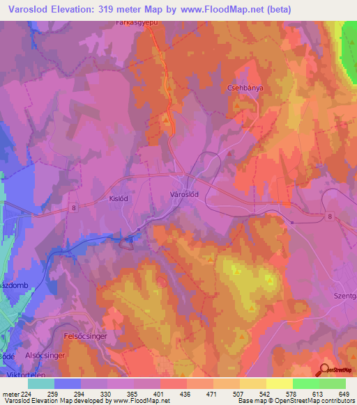 Varoslod,Hungary Elevation Map