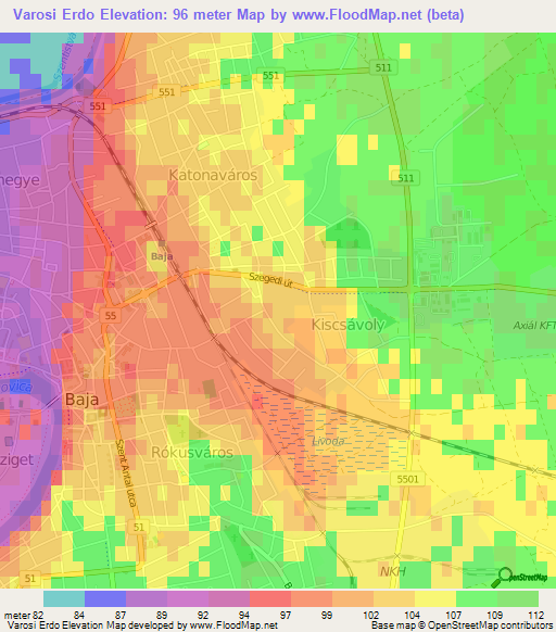 Varosi Erdo,Hungary Elevation Map