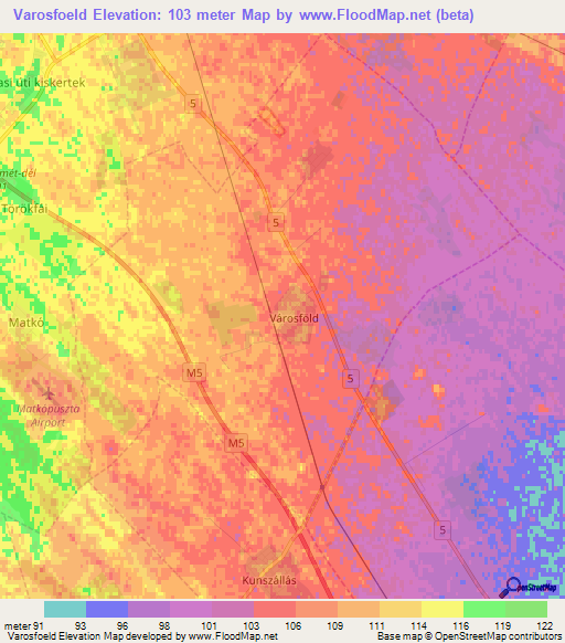 Varosfoeld,Hungary Elevation Map