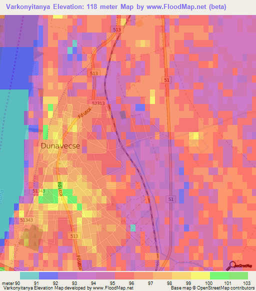 Varkonyitanya,Hungary Elevation Map