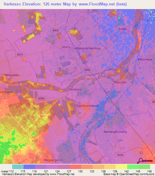 Varkeszo,Hungary Elevation Map
