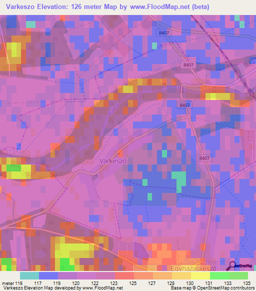 Varkeszo,Hungary Elevation Map