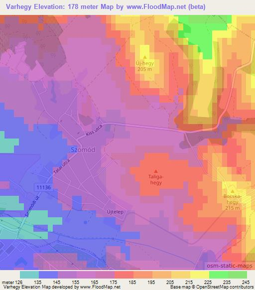 Varhegy,Hungary Elevation Map