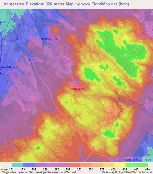 Vargesztes,Hungary Elevation Map