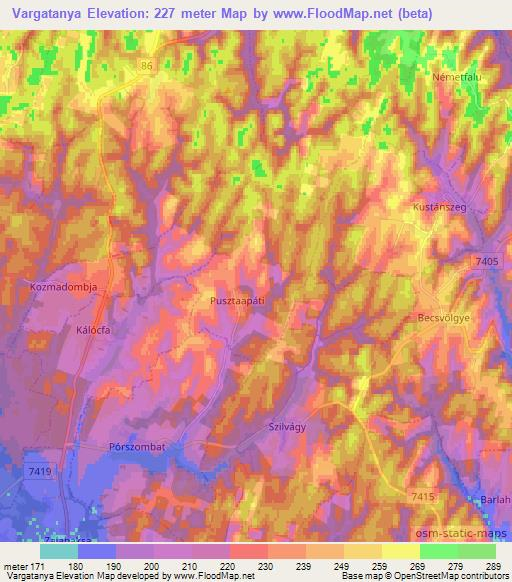 Vargatanya,Hungary Elevation Map