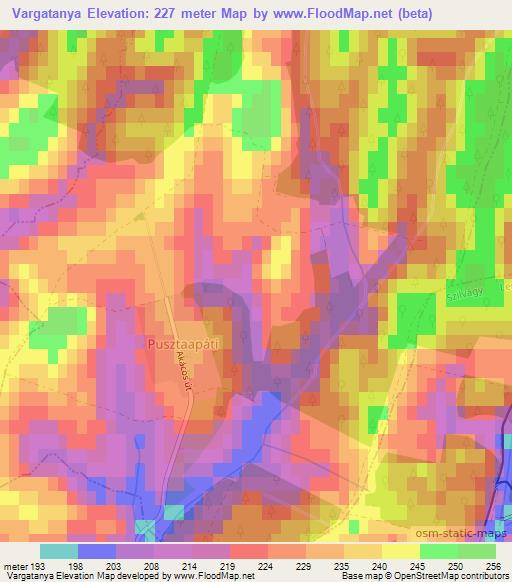 Vargatanya,Hungary Elevation Map