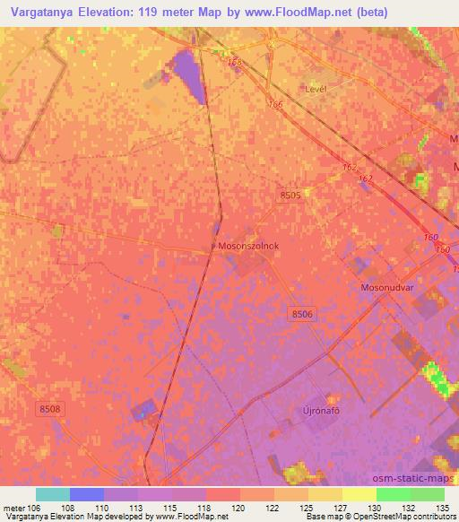 Vargatanya,Hungary Elevation Map