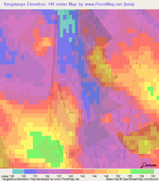 Vargatanya,Hungary Elevation Map