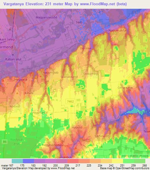 Vargatanya,Hungary Elevation Map