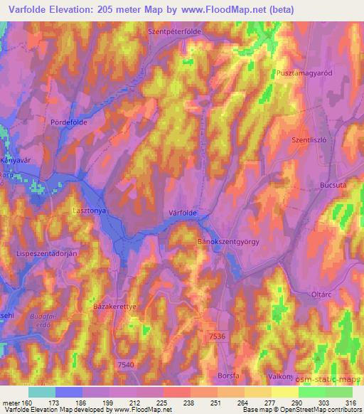 Varfolde,Hungary Elevation Map
