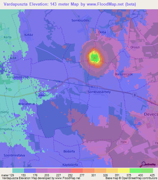 Vardapuszta,Hungary Elevation Map