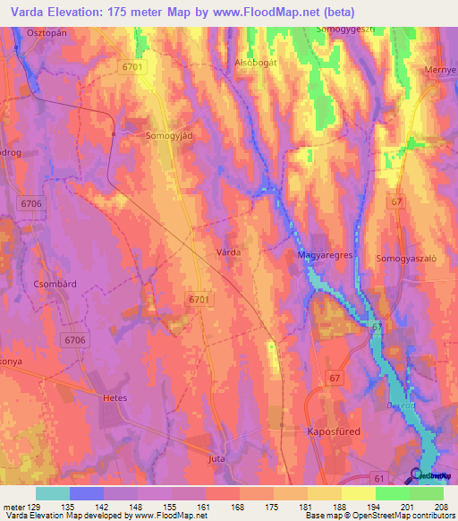 Varda,Hungary Elevation Map