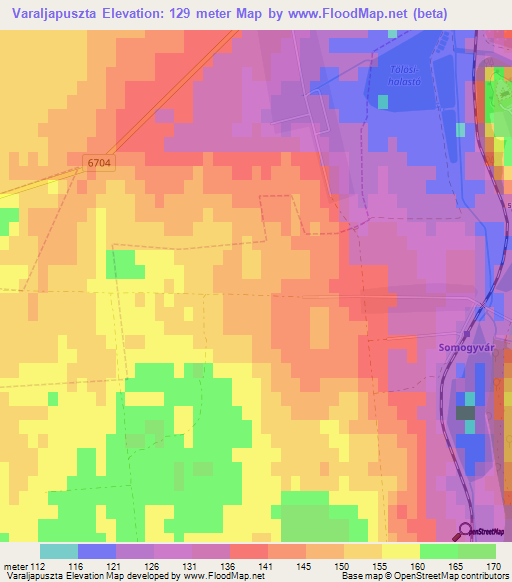 Varaljapuszta,Hungary Elevation Map