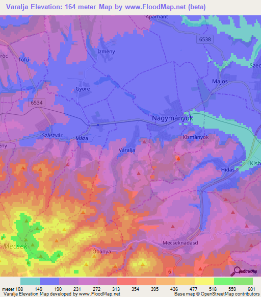 Varalja,Hungary Elevation Map