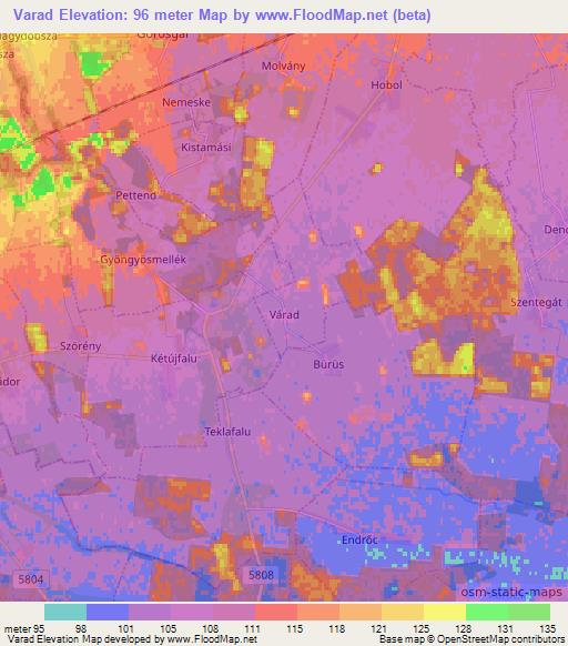 Varad,Hungary Elevation Map