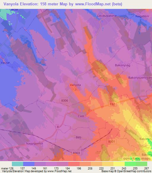 Vanyola,Hungary Elevation Map