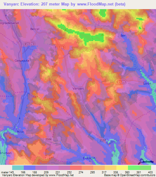 Vanyarc,Hungary Elevation Map