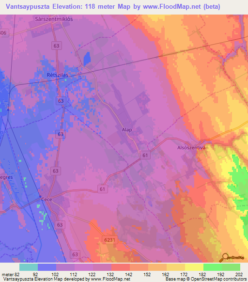 Vantsaypuszta,Hungary Elevation Map