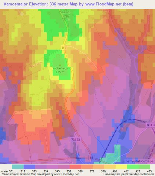 Vamosmajor,Hungary Elevation Map