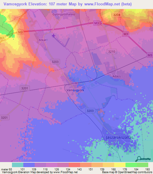 Vamosgyork,Hungary Elevation Map