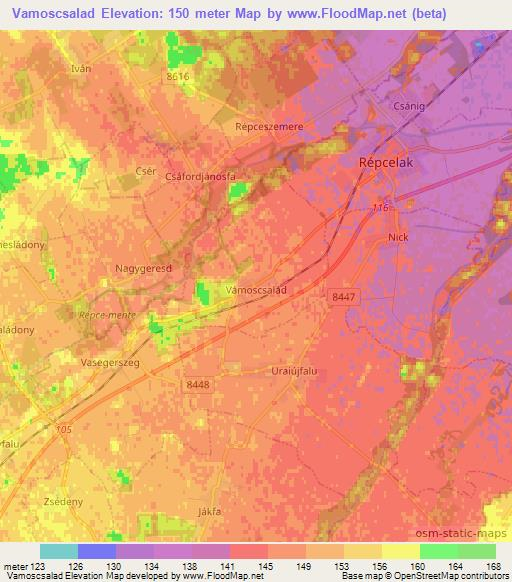 Vamoscsalad,Hungary Elevation Map