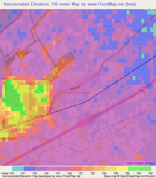 Vamoscsalad,Hungary Elevation Map