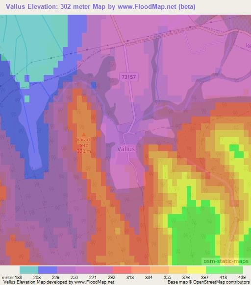 Vallus,Hungary Elevation Map