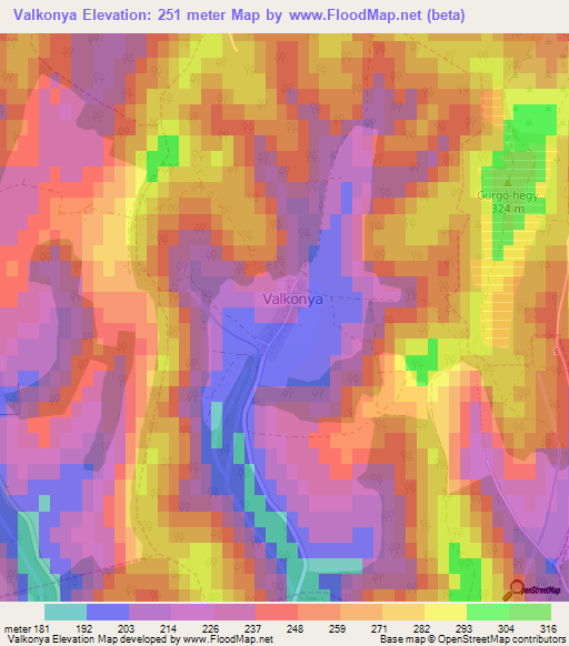 Valkonya,Hungary Elevation Map