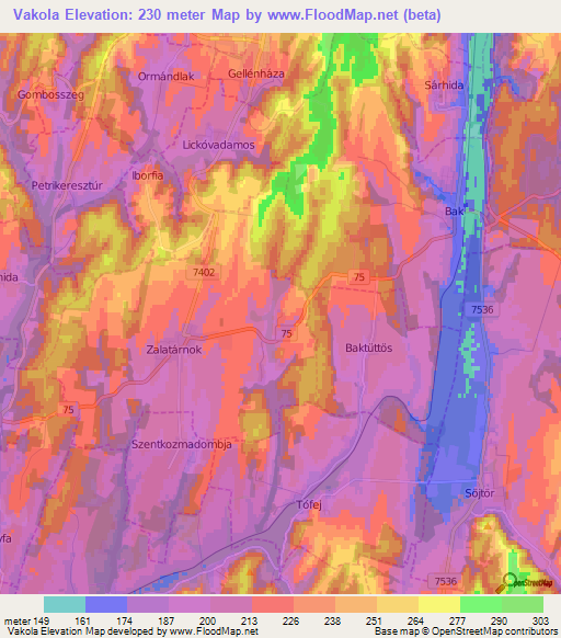 Vakola,Hungary Elevation Map