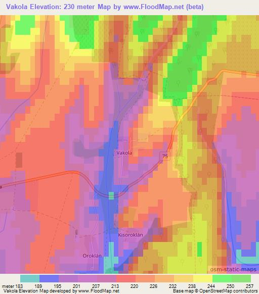 Vakola,Hungary Elevation Map