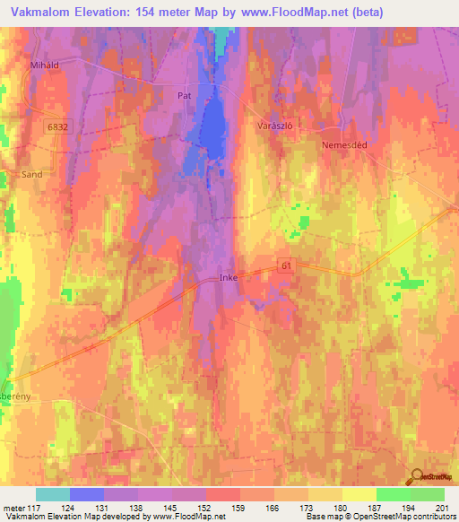 Vakmalom,Hungary Elevation Map