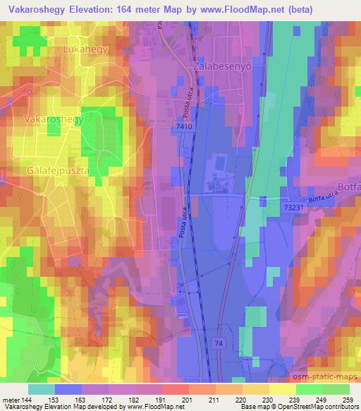 Vakaroshegy,Hungary Elevation Map