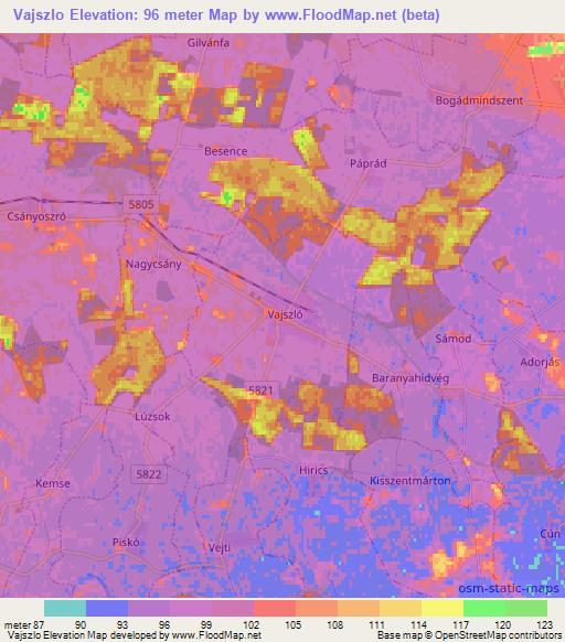 Vajszlo,Hungary Elevation Map
