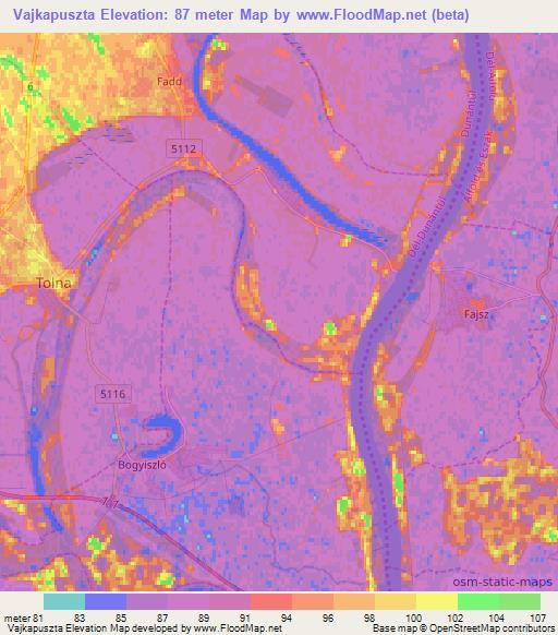 Vajkapuszta,Hungary Elevation Map