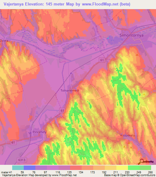 Vajertanya,Hungary Elevation Map