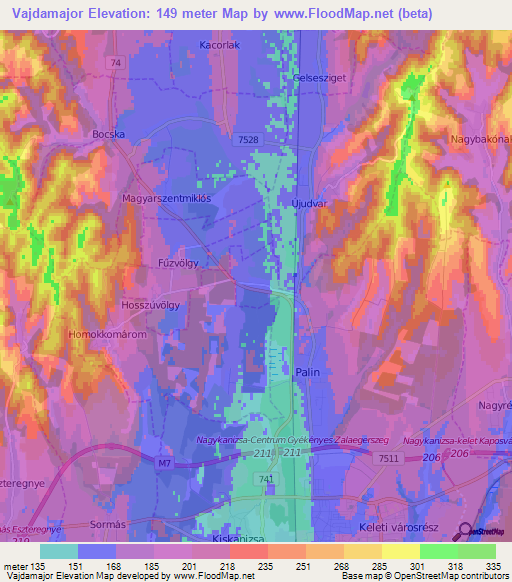 Vajdamajor,Hungary Elevation Map