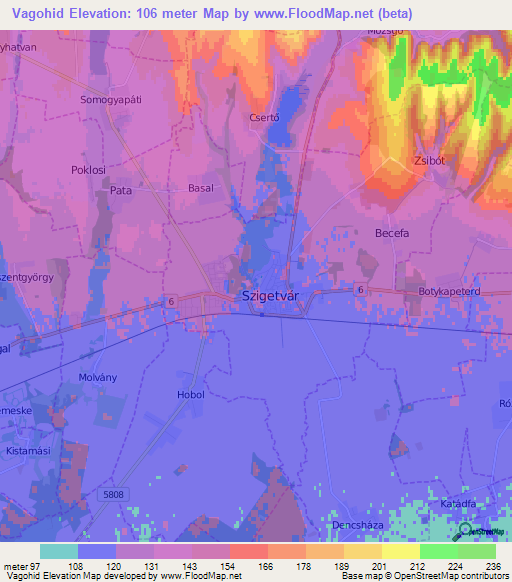 Vagohid,Hungary Elevation Map