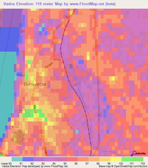 Vados,Hungary Elevation Map