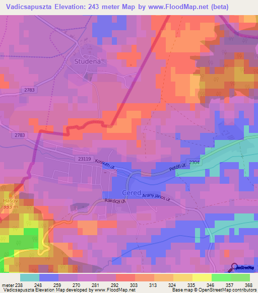 Vadicsapuszta,Hungary Elevation Map