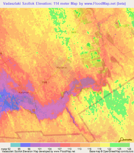 Vadaszlaki Szollok,Hungary Elevation Map