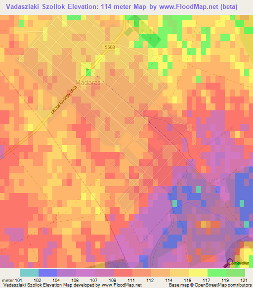Vadaszlaki Szollok,Hungary Elevation Map